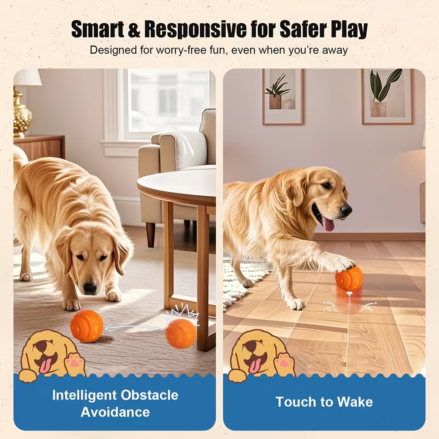 Large Interactive Smart Dog Ball Toy for Medium & Large Dogs | Automatic Moving Rotating Bouncing, Random Rolling Jumping, E-TPU Chew Resistant, Long Battery Life, With Charging Cable & Manual, Ideal for Wooden Floors, Tiles,